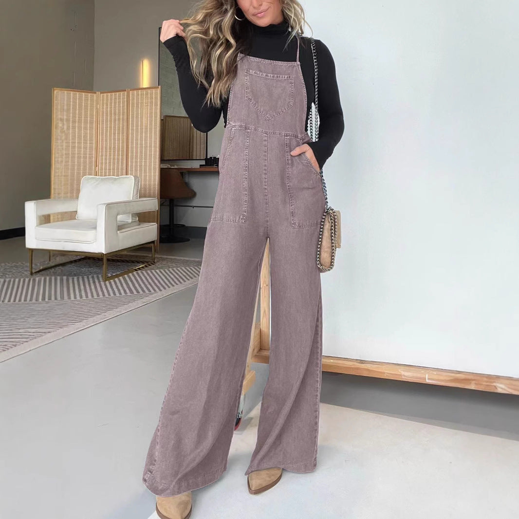 Fashion Denim Wide Leg Jumpsuit – Stylischer Jeans-Overall für Damen